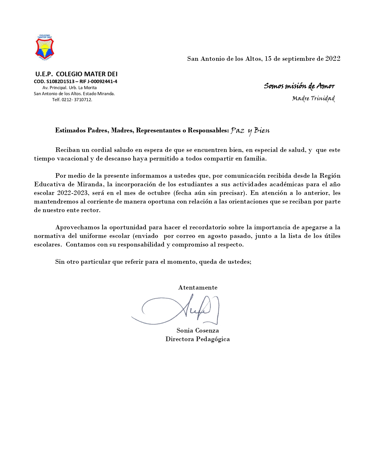 Inicio de Clases «Año Escolar 2022 - 2023»